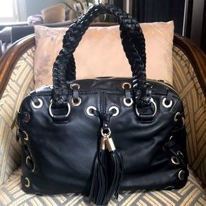 Black Leather Michael Kors braided satchel